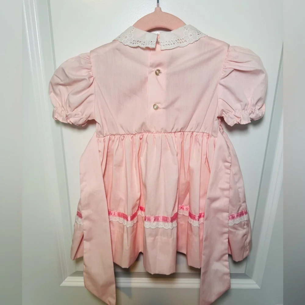 Polly Flinders Vintage Baby Girl Pink Smocked Dress Size 2T